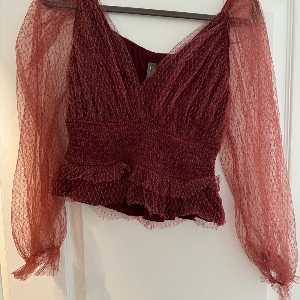 Anthropologie Red Sheer Blouse